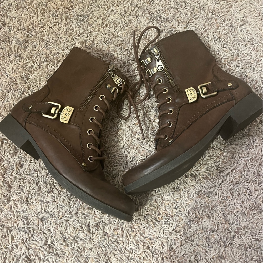 G by Guess Brown Short Zip Up/Laced Boots Sz 6.5 M EUC